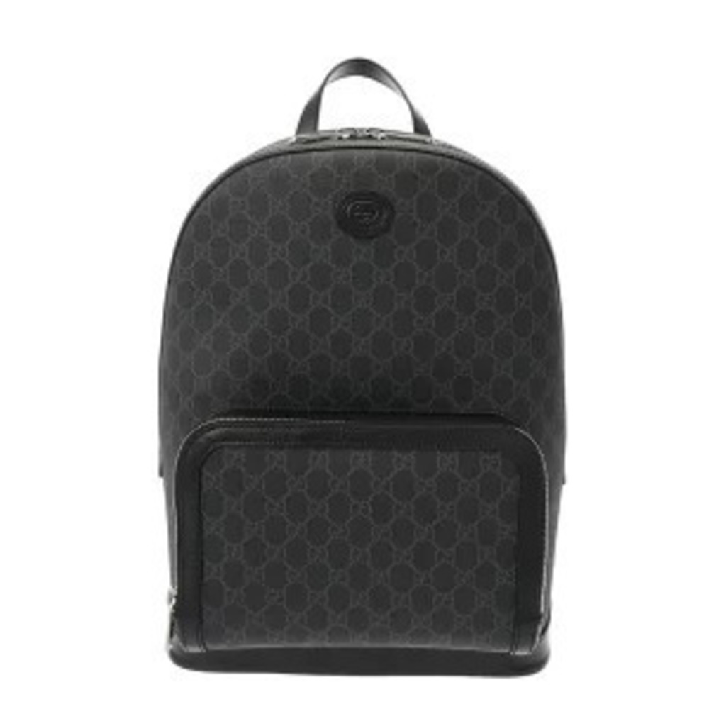 Gucci Backpack Rucksack Interlocking GG Supreme Canvas Leather Daypack Bag Black